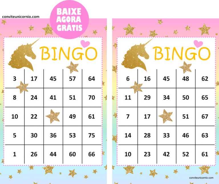 cartelas bingo unicornio