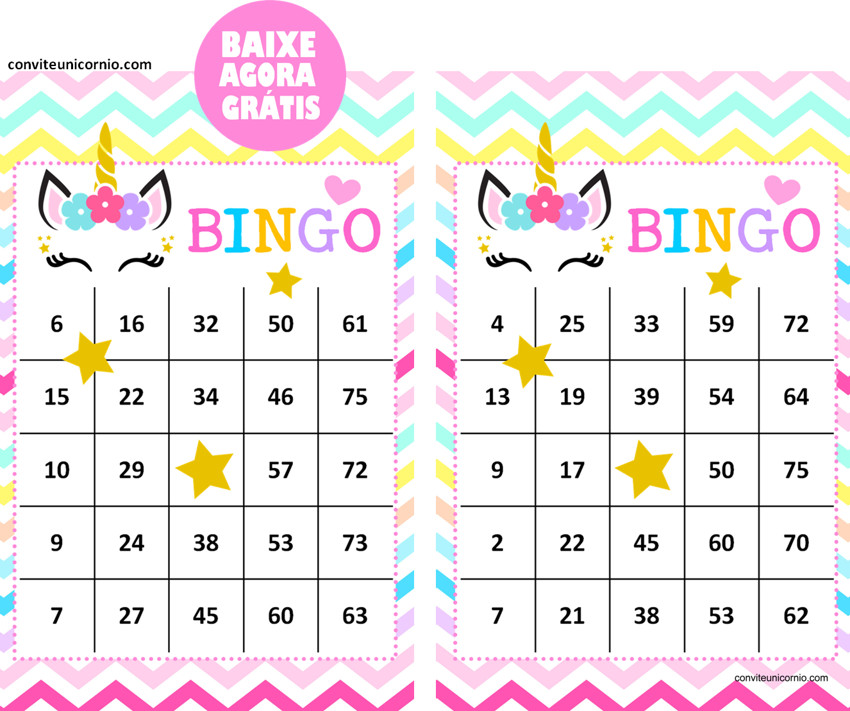 bingo unicórnio para imprimir grátis