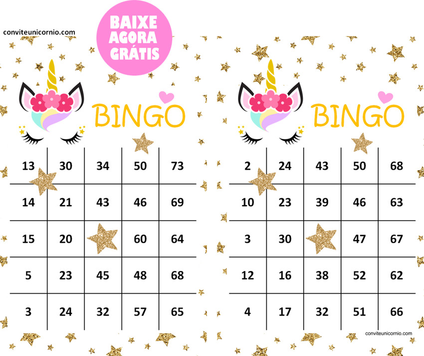 bingo unicórnio colorido