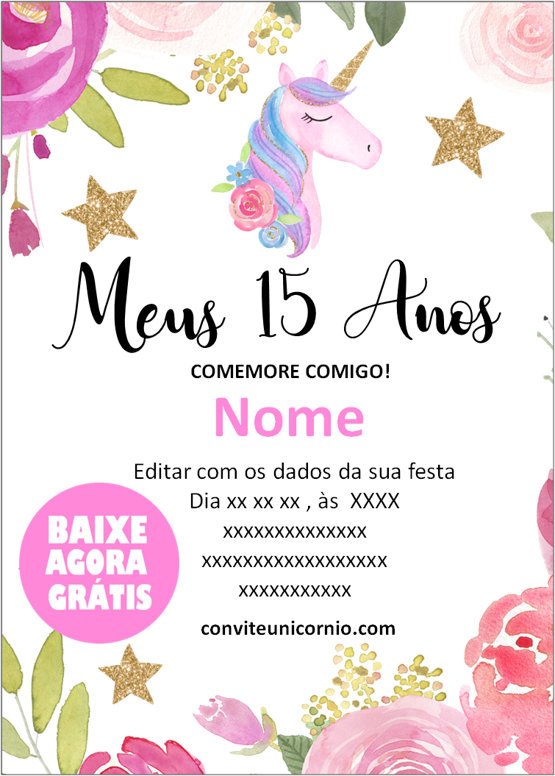 convite 15 anos unicórnio para imprimir