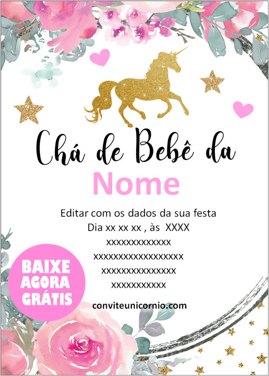 convite chá de bebê unicórnio online