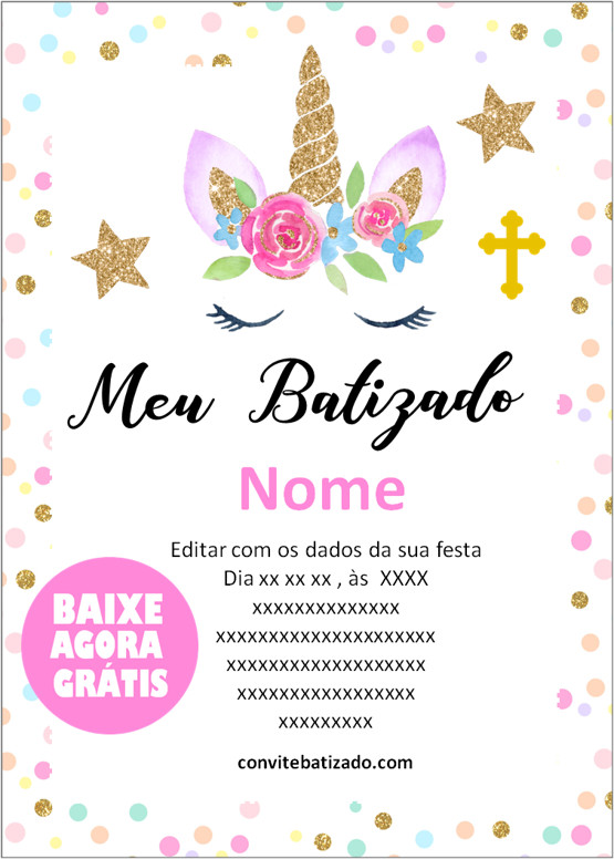 convite batizado unicórnio online