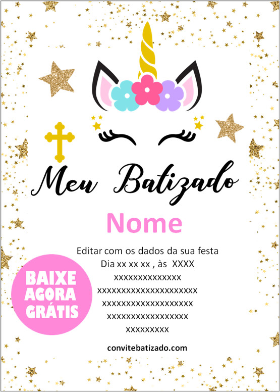 arte convite batizado unicórnio