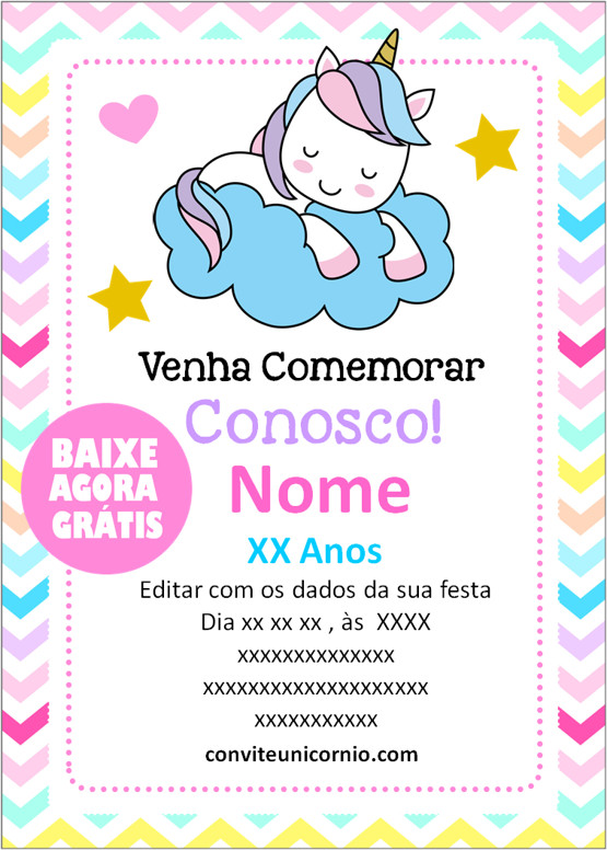 convite do unicórnio para editar