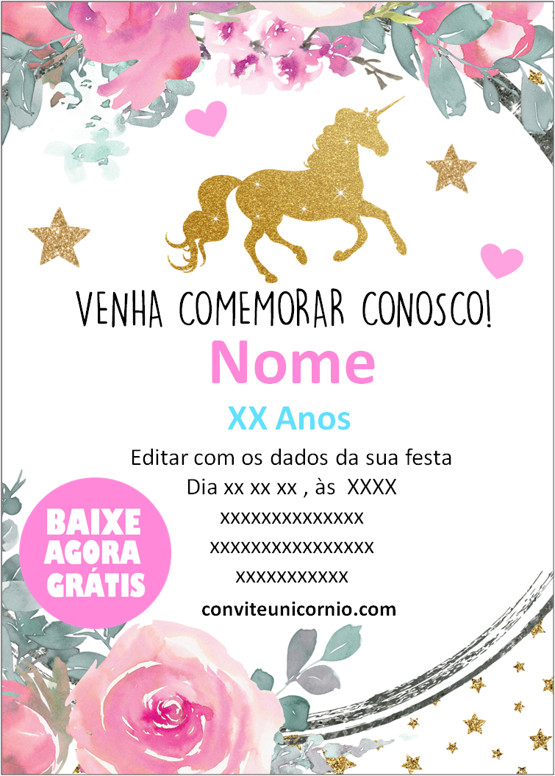 convite de unicornio para editar