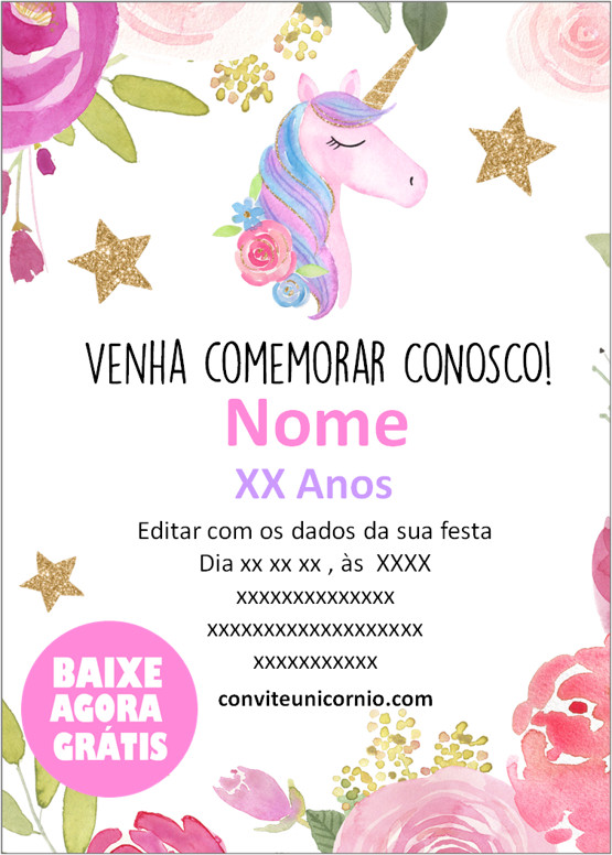 convite de unicórnio para editar