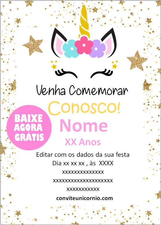 convite unicórnio pdf
