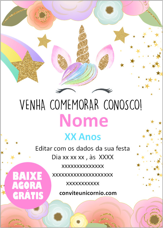 convite de aniversario unicornio online gratis