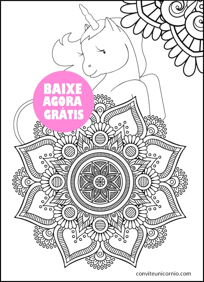 mandala unicórnio para colorir e pintar