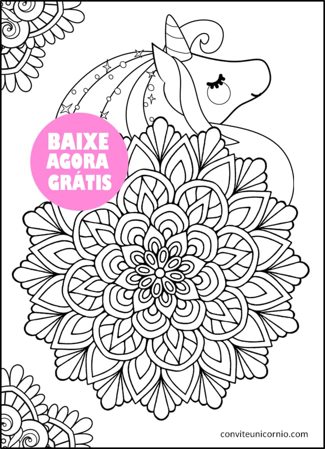 mandala unicórnio arco-íris para colorir