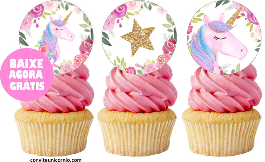 topper cupcake unicórnio grátis