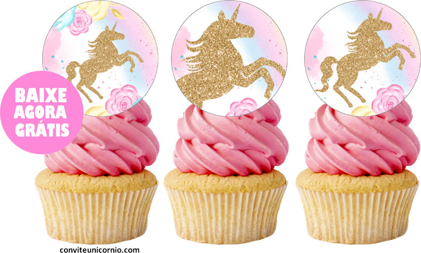 topper cupcake unicórnio festa infantil