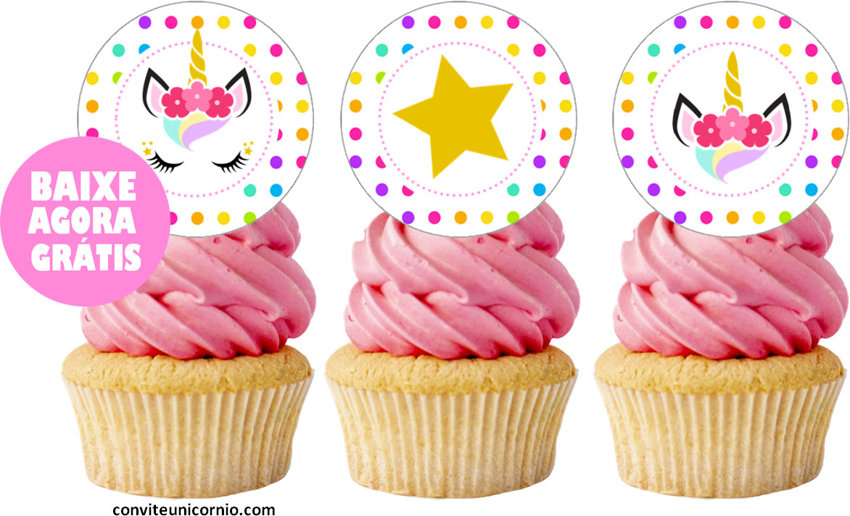 topper cupcake unicórnio para recortar