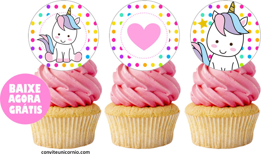 arte topper cupcake unicórnio