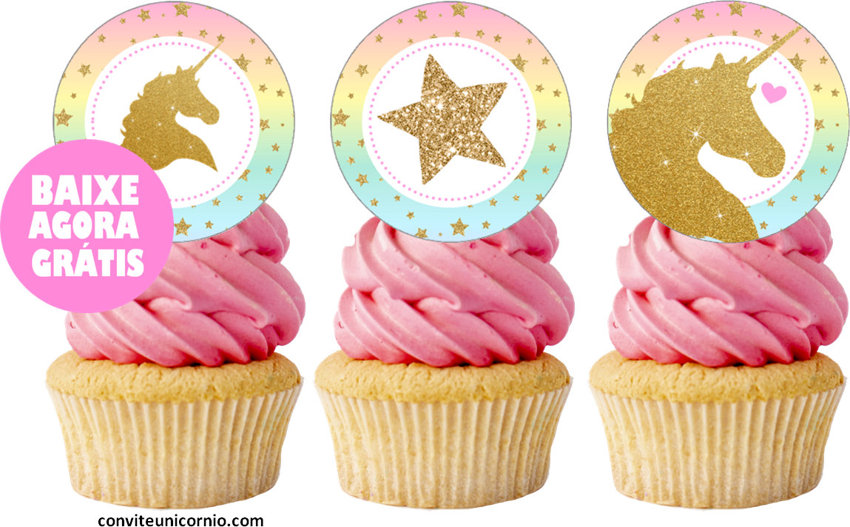 topper cupcake unicórnio kawaii